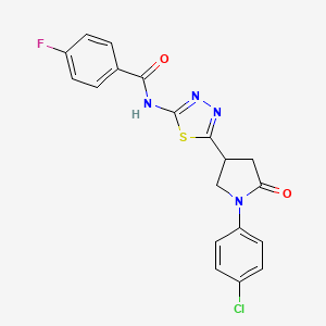 molecular formula C19H14ClFN4O2S B11354455 N-{5-[1-(4-chlorophenyl)-5-oxopyrrolidin-3-yl]-1,3,4-thiadiazol-2-yl}-4-fluorobenzamide 