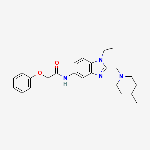 molecular formula C25H32N4O2 B11354468 N-{1-ethyl-2-[(4-methylpiperidin-1-yl)methyl]-1H-benzimidazol-5-yl}-2-(2-methylphenoxy)acetamide 