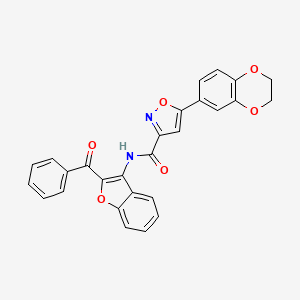 molecular formula C27H18N2O6 B11354491 5-(2,3-dihydro-1,4-benzodioxin-6-yl)-N-[2-(phenylcarbonyl)-1-benzofuran-3-yl]-1,2-oxazole-3-carboxamide 