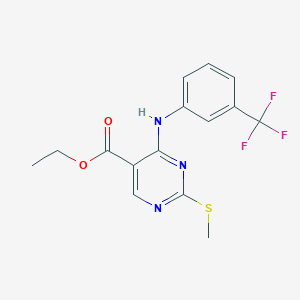 molecular formula C15H14F3N3O2S B11354571 Ethyl 2-(methylsulfanyl)-4-[3-(trifluoromethyl)anilino]pyrimidine-5-carboxylate CAS No. 3859-55-0