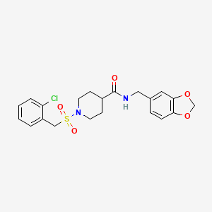 molecular formula C21H23ClN2O5S B11354767 N-(1,3-benzodioxol-5-ylmethyl)-1-[(2-chlorobenzyl)sulfonyl]piperidine-4-carboxamide 