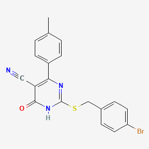 molecular formula C19H14BrN3OS B11354789 2-[(4-Bromobenzyl)sulfanyl]-4-hydroxy-6-(4-methylphenyl)pyrimidine-5-carbonitrile CAS No. 669747-32-4