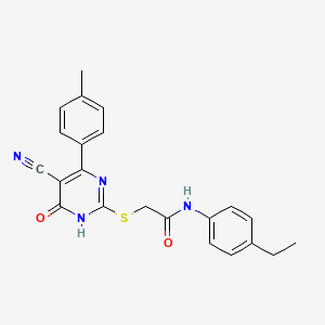 molecular formula C22H20N4O2S B11354796 2-{[5-Cyano-4-(4-methylphenyl)-6-oxo-1,6-dihydropyrimidin-2-YL]sulfanyl}-N-(4-ethylphenyl)acetamide 