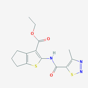 molecular formula C14H15N3O3S2 B11354797 ethyl 2-{[(4-methyl-1,2,3-thiadiazol-5-yl)carbonyl]amino}-5,6-dihydro-4H-cyclopenta[b]thiophene-3-carboxylate 