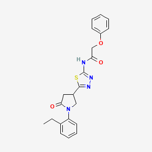 molecular formula C22H22N4O3S B11354850 N-{5-[1-(2-ethylphenyl)-5-oxopyrrolidin-3-yl]-1,3,4-thiadiazol-2-yl}-2-phenoxyacetamide 