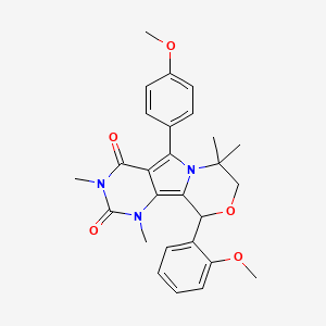 molecular formula C27H29N3O5 B11354975 13-(2-methoxyphenyl)-8-(4-methoxyphenyl)-3,5,10,10-tetramethyl-12-oxa-3,5,9-triazatricyclo[7.4.0.02,7]trideca-1,7-diene-4,6-dione 