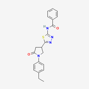 molecular formula C21H20N4O2S B11355090 N-{5-[1-(4-ethylphenyl)-5-oxopyrrolidin-3-yl]-1,3,4-thiadiazol-2-yl}benzamide 