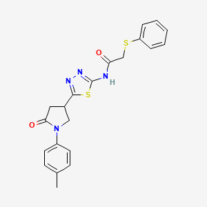 molecular formula C21H20N4O2S2 B11355091 N-{5-[1-(4-methylphenyl)-5-oxopyrrolidin-3-yl]-1,3,4-thiadiazol-2-yl}-2-(phenylsulfanyl)acetamide 