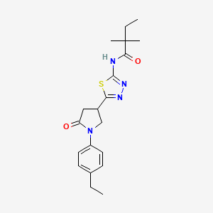 molecular formula C20H26N4O2S B11355264 N-{5-[1-(4-ethylphenyl)-5-oxopyrrolidin-3-yl]-1,3,4-thiadiazol-2-yl}-2,2-dimethylbutanamide 