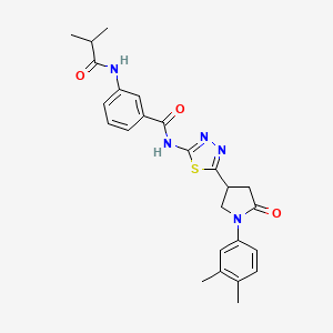 molecular formula C25H27N5O3S B11355330 N-{5-[1-(3,4-dimethylphenyl)-5-oxopyrrolidin-3-yl]-1,3,4-thiadiazol-2-yl}-3-[(2-methylpropanoyl)amino]benzamide 