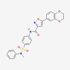 molecular formula C25H21N3O6S B11355352 5-(2,3-dihydro-1,4-benzodioxin-6-yl)-N-{4-[methyl(phenyl)sulfamoyl]phenyl}-1,2-oxazole-3-carboxamide 