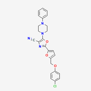 molecular formula C25H21ClN4O3 B11355419 2-{5-[(4-Chlorophenoxy)methyl]furan-2-yl}-5-(4-phenylpiperazin-1-yl)-1,3-oxazole-4-carbonitrile 