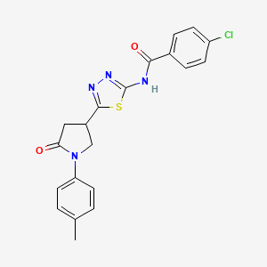 molecular formula C20H17ClN4O2S B11355482 4-chloro-N-{5-[1-(4-methylphenyl)-5-oxopyrrolidin-3-yl]-1,3,4-thiadiazol-2-yl}benzamide 