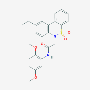 molecular formula C24H24N2O5S B11355490 N-(2,5-dimethoxyphenyl)-2-(9-ethyl-5,5-dioxido-6H-dibenzo[c,e][1,2]thiazin-6-yl)acetamide 