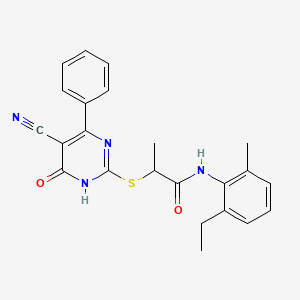 molecular formula C23H22N4O2S B11355602 2-[(5-Cyano-6-oxo-4-phenyl-1,6-dihydropyrimidin-2-YL)sulfanyl]-N-(2-ethyl-6-methylphenyl)propanamide 