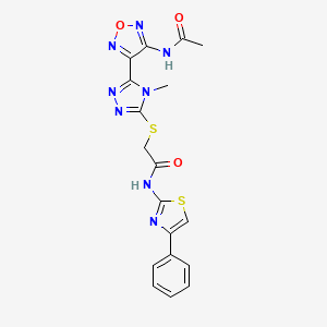 molecular formula C18H16N8O3S2 B11355705 2-({5-[4-(acetylamino)-1,2,5-oxadiazol-3-yl]-4-methyl-4H-1,2,4-triazol-3-yl}sulfanyl)-N-(4-phenyl-1,3-thiazol-2-yl)acetamide 