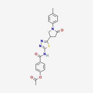 molecular formula C22H20N4O4S B11355941 4-({5-[1-(4-Methylphenyl)-5-oxopyrrolidin-3-yl]-1,3,4-thiadiazol-2-yl}carbamoyl)phenyl acetate 