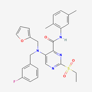 molecular formula C27H27FN4O4S B11356001 N-(2,5-dimethylphenyl)-2-(ethylsulfonyl)-5-[(3-fluorobenzyl)(furan-2-ylmethyl)amino]pyrimidine-4-carboxamide 