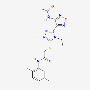 molecular formula C18H21N7O3S B11356055 2-({5-[4-(acetylamino)-1,2,5-oxadiazol-3-yl]-4-ethyl-4H-1,2,4-triazol-3-yl}sulfanyl)-N-(2,5-dimethylphenyl)acetamide 