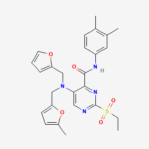 molecular formula C26H28N4O5S B11356067 N-(3,4-dimethylphenyl)-2-(ethylsulfonyl)-5-{(furan-2-ylmethyl)[(5-methylfuran-2-yl)methyl]amino}pyrimidine-4-carboxamide 