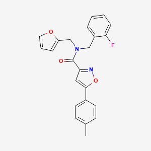 molecular formula C23H19FN2O3 B11356087 N-(2-fluorobenzyl)-N-(furan-2-ylmethyl)-5-(4-methylphenyl)-1,2-oxazole-3-carboxamide 