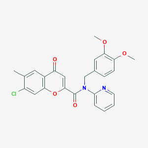 molecular formula C25H21ClN2O5 B11356124 7-chloro-N-(3,4-dimethoxybenzyl)-6-methyl-4-oxo-N-(pyridin-2-yl)-4H-chromene-2-carboxamide 