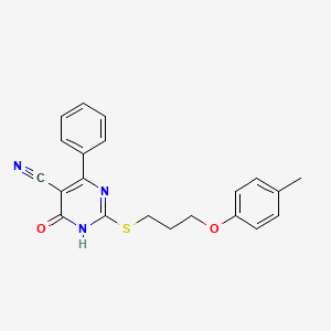 molecular formula C21H19N3O2S B11356132 2-{[3-(4-Methylphenoxy)propyl]sulfanyl}-6-oxo-4-phenyl-1,6-dihydropyrimidine-5-carbonitrile 