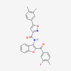 molecular formula C28H21FN2O4 B11356169 5-(3,4-dimethylphenyl)-N-{2-[(3-fluoro-4-methylphenyl)carbonyl]-1-benzofuran-3-yl}-1,2-oxazole-3-carboxamide 