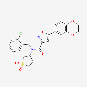 molecular formula C23H21ClN2O6S B11356582 N-(2-chlorobenzyl)-5-(2,3-dihydro-1,4-benzodioxin-6-yl)-N-(1,1-dioxidotetrahydrothiophen-3-yl)-1,2-oxazole-3-carboxamide 