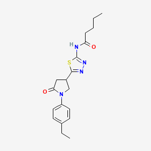 molecular formula C19H24N4O2S B11356593 N-{5-[1-(4-ethylphenyl)-5-oxopyrrolidin-3-yl]-1,3,4-thiadiazol-2-yl}pentanamide 