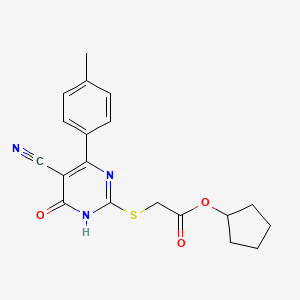 molecular formula C19H19N3O3S B11356605 Cyclopentyl 2-{[5-cyano-4-(4-methylphenyl)-6-oxo-1,6-dihydropyrimidin-2-YL]sulfanyl}acetate 