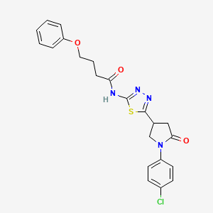 molecular formula C22H21ClN4O3S B11356609 N-{5-[1-(4-chlorophenyl)-5-oxopyrrolidin-3-yl]-1,3,4-thiadiazol-2-yl}-4-phenoxybutanamide 