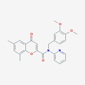 molecular formula C26H24N2O5 B11356769 N-(3,4-dimethoxybenzyl)-6,8-dimethyl-4-oxo-N-(pyridin-2-yl)-4H-chromene-2-carboxamide 