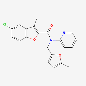 molecular formula C21H17ClN2O3 B11357017 5-chloro-3-methyl-N-[(5-methylfuran-2-yl)methyl]-N-(pyridin-2-yl)-1-benzofuran-2-carboxamide 