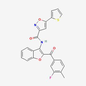 molecular formula C24H15FN2O4S B11357046 N-{2-[(3-fluoro-4-methylphenyl)carbonyl]-1-benzofuran-3-yl}-5-(thiophen-2-yl)-1,2-oxazole-3-carboxamide 