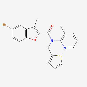 molecular formula C21H17BrN2O2S B11357544 5-bromo-3-methyl-N-(3-methylpyridin-2-yl)-N-(thiophen-2-ylmethyl)-1-benzofuran-2-carboxamide 