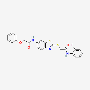 molecular formula C23H18FN3O3S2 B11357775 N-[2-({2-[(2-fluorophenyl)amino]-2-oxoethyl}sulfanyl)-1,3-benzothiazol-6-yl]-2-phenoxyacetamide 