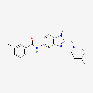 molecular formula C23H28N4O B11357814 3-methyl-N-{1-methyl-2-[(4-methylpiperidin-1-yl)methyl]-1H-benzimidazol-5-yl}benzamide 