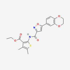 molecular formula C21H20N2O6S B11358492 Ethyl 2-({[5-(2,3-dihydro-1,4-benzodioxin-6-yl)-1,2-oxazol-3-yl]carbonyl}amino)-4,5-dimethylthiophene-3-carboxylate 