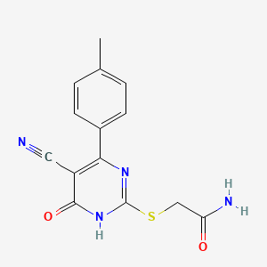 molecular formula C14H12N4O2S B11358627 2-[[5-cyano-6-(4-methylphenyl)-4-oxo-1H-pyrimidin-2-yl]sulfanyl]acetamide 