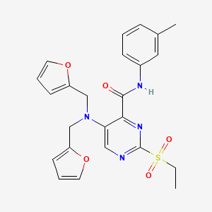 molecular formula C24H24N4O5S B11358729 5-[bis(furan-2-ylmethyl)amino]-2-(ethylsulfonyl)-N-(3-methylphenyl)pyrimidine-4-carboxamide 