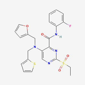 2-(ethylsulfonyl)-N-(2-fluorophenyl)-5-[(furan-2-ylmethyl)(thiophen-2-ylmethyl)amino]pyrimidine-4-carboxamide