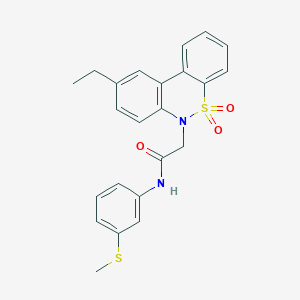 molecular formula C23H22N2O3S2 B11358864 2-(9-ethyl-5,5-dioxido-6H-dibenzo[c,e][1,2]thiazin-6-yl)-N-[3-(methylsulfanyl)phenyl]acetamide 