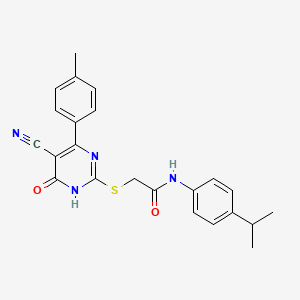 molecular formula C23H22N4O2S B11358885 2-{[5-Cyano-4-(4-methylphenyl)-6-oxo-1,6-dihydropyrimidin-2-YL]sulfanyl}-N-[4-(propan-2-YL)phenyl]acetamide 