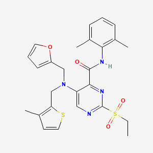 molecular formula C26H28N4O4S2 B11359086 N-(2,6-dimethylphenyl)-2-(ethylsulfonyl)-5-{(furan-2-ylmethyl)[(3-methylthiophen-2-yl)methyl]amino}pyrimidine-4-carboxamide 