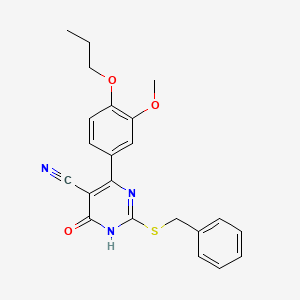 molecular formula C22H21N3O3S B11359145 2-benzylsulfanyl-6-(3-methoxy-4-propoxyphenyl)-4-oxo-1H-pyrimidine-5-carbonitrile 