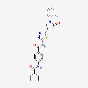 molecular formula C26H29N5O3S B11359211 4-[(2-ethylbutanoyl)amino]-N-{5-[1-(2-methylphenyl)-5-oxopyrrolidin-3-yl]-1,3,4-thiadiazol-2-yl}benzamide 