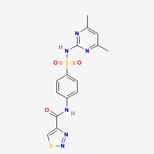 molecular formula C15H14N6O3S2 B11359315 N-{4-[(4,6-dimethylpyrimidin-2-yl)sulfamoyl]phenyl}-1,2,3-thiadiazole-4-carboxamide 