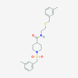 molecular formula C24H32N2O3S2 B11359435 N-{2-[(3-methylbenzyl)sulfanyl]ethyl}-1-[(3-methylbenzyl)sulfonyl]piperidine-4-carboxamide 