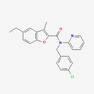 molecular formula C24H21ClN2O2 B11359458 N-(4-chlorobenzyl)-5-ethyl-3-methyl-N-(pyridin-2-yl)-1-benzofuran-2-carboxamide 